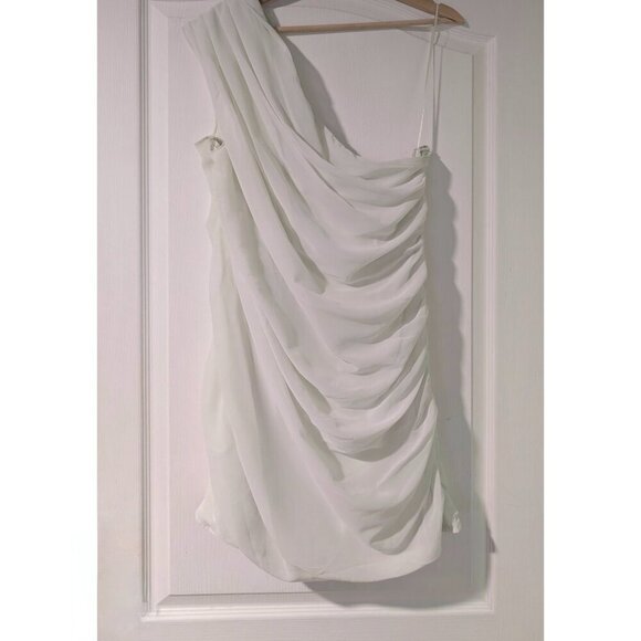 NWT Abercrombie & Fitch | One-Shoulder Chiffon Mini Dress In Light Green - Picture 4 of 12